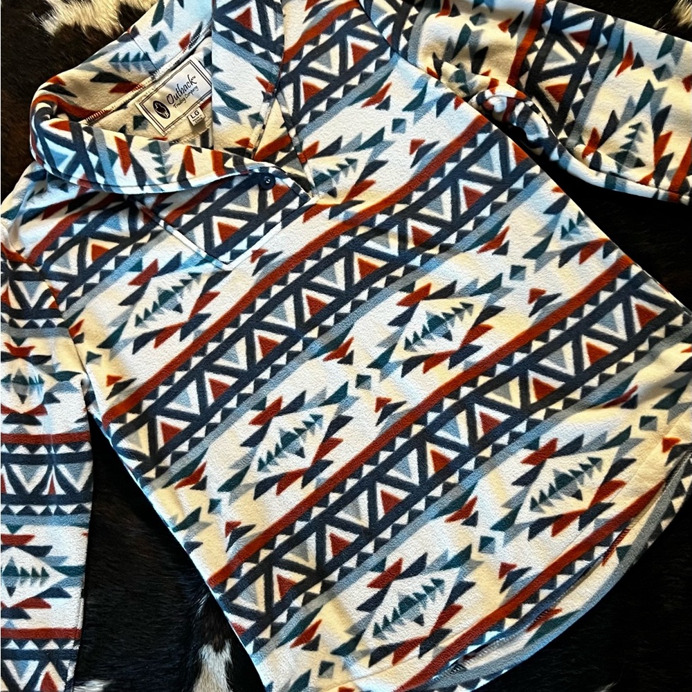 Outback Trading Company Fleece Sweater. Women’s Navajo Southwestern Print.
